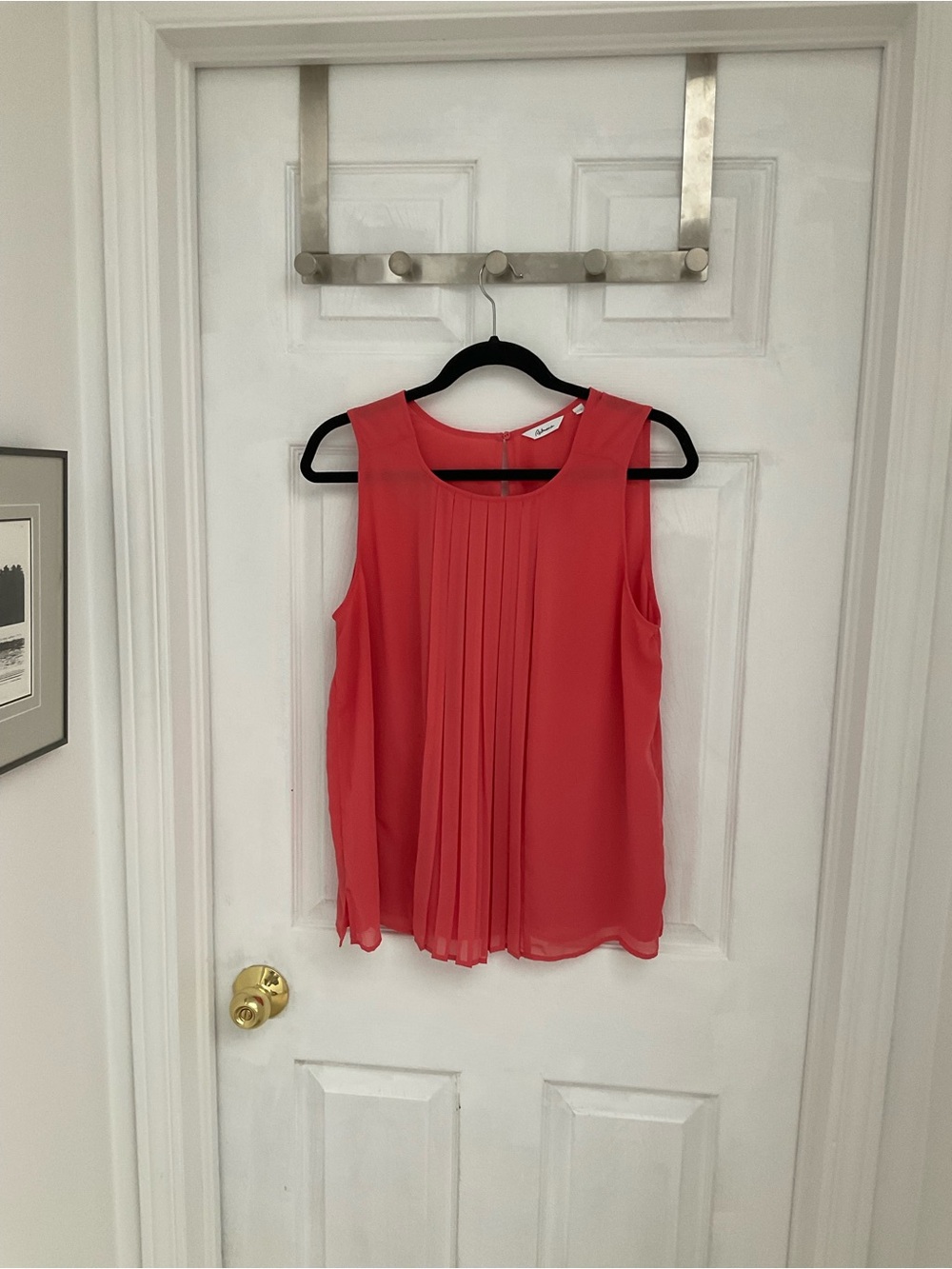 3 Sleeveless tops - coral, white flowers, yellow $27
